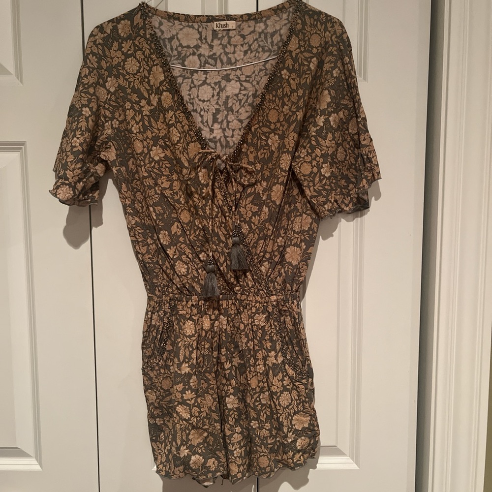 Floral V-Neck Romper with Tassels